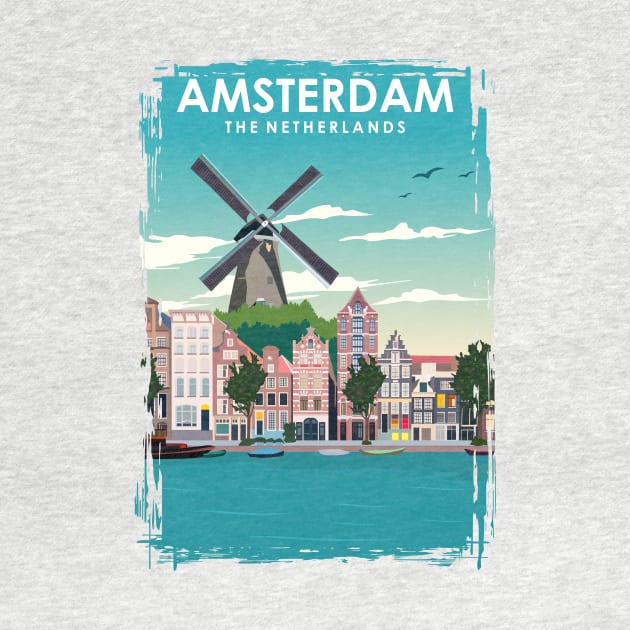 Amsterdam Holland Windmill Travel Poster by jornvanhezik